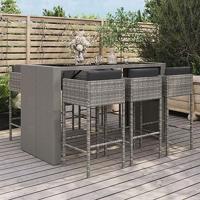 7-delige Tuinbarset met kussens poly rattan grijs - thumbnail