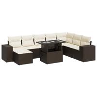 9-delige Loungeset met kussens poly rattan bruin - thumbnail