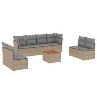 9-delige Loungeset met kussens poly rattan gemengd beige - thumbnail