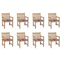 Tuinstoelen 8 st met rood geruite kussens massief teakhout - thumbnail