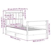 Bed met boekenkast zonder matras grenenhout wasbruin 75x190 cm - thumbnail