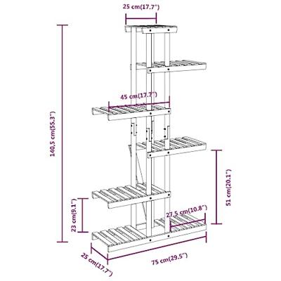 VidaXL Plantenstandaard 75x25x140,5 cm massief vurenhout
