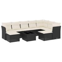 10-delige Loungeset met kussens poly rattan zwart - thumbnail