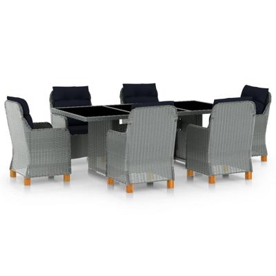 7-delige Tuinset met kussens poly rattan lichtgrijs