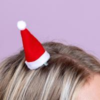 Kerstmuts haarclip met ledverlichting - thumbnail