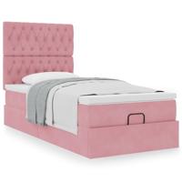 Ottoman bed met matrassen 80x200cm fluweel roze - thumbnail