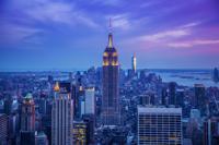 Schilderij - Empire state building in de nacht, USA, NYC, Blauw, Premium Print - thumbnail