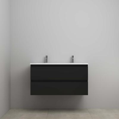On-Line Onderkast - 100 cm - Voorgemonteerd - Acryl Wastafel - 2 Kraangaten - Mat Zwart