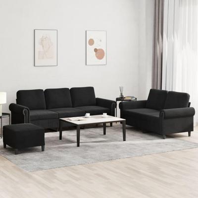 3-delige Loungeset met kussens fluweel zwart