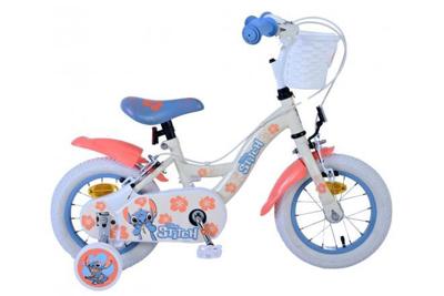 Stich Disney stitch kinderfiets - meisjes - 12 inch - twee handremmen - crème koraal blauw