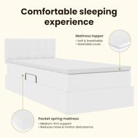 Opbergbed met LED met matras Puur Wit 90 x 200 cm Nep Leer - thumbnail