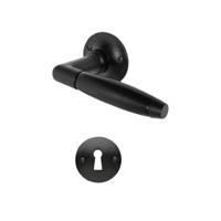 De Oude Deurklink Klassiek geveerd mat zwart rond met sleutelrozet - thumbnail