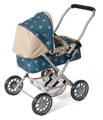 Kleine Poppenwagen Smarty - Stars Turquoise Beige