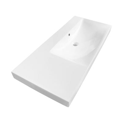 Brauer Aurora Wastafel Asymmetrisch - 100 cm - met 1 Spoelbak Rechts en 0 Kraangaten - Keramiek Hoogglans Wit