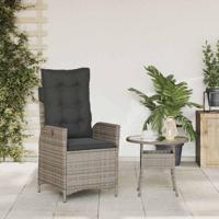 Tuinstoel verstelbaar met kussens poly rattan grijs - thumbnail