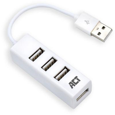 ACT USB Hub 2.0, 4x USB-A, mini, wit