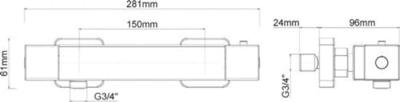 Douchekraan Xellanz Essential | Opbouw | Thermostaatkraan | 1-weg | hoh 15 cm | 2-knops | Vierkant | Chroom - thumbnail