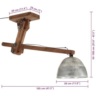 VidaXL Plafondlamp 25 w e27 105x30x65-108 cm vintage zilverkleurig