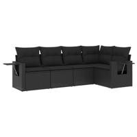 5-delige Loungeset met kussens poly rattan zwart - thumbnail