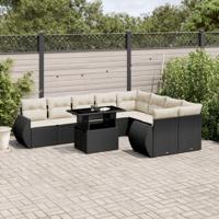 10-delige Loungeset met kussens poly rattan zwart - thumbnail