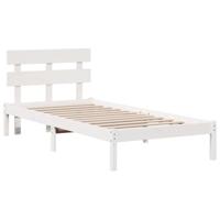 Bedframe met hoofdeinde Wit 90 x 200 cm Massief grenenhout - thumbnail