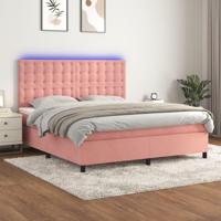 Boxspring met matras en LED fluweel roze 160x200 cm - thumbnail
