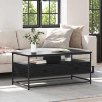 Salontafel met lade Zwart eiken 100 x 51 x 45 cm Bewerkt hout - thumbnail