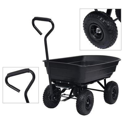VidaXL Tuinkiepwagen 300 kg 75 l zwart