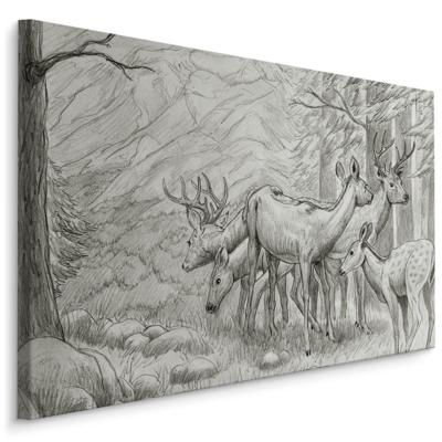 Schilderij - Prachtige Tekening van Herten, premium Print op Canvas