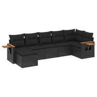 7-delige Loungeset met kussens poly rattan zwart - thumbnail