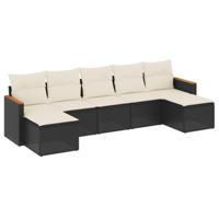 7-delige Loungeset met kussens poly rattan zwart - thumbnail
