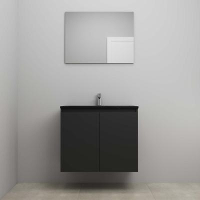 On-Line Badkamermeubelset - 80 cm - Voorgemonteerd - Greeploze Ladestructuur - Acryl Wastafel - 1 Kraangat - Spiegel - Mat Zwart