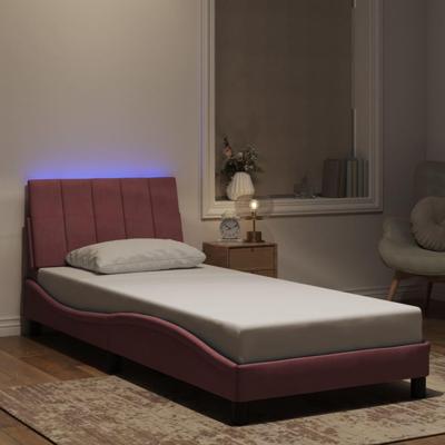 Bedframe met LED zonder matras "Hanko" fluweel roze 80x200 cm