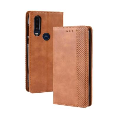 Magnetische Buckle retro Crazy Horse textuur horizontale Flip lederen case voor Motorola één actie met houder & kaartsleuven & fotolijstjes (bruin)