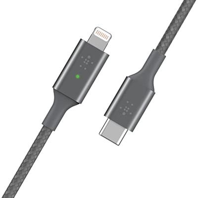 Parat USB-kabel USB-C stekker, Apple Lightning stekker 1.20 m Grijs Stoffen mantel 990561999