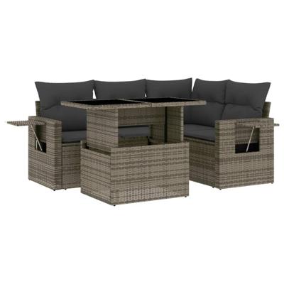 5-delige Loungeset met kussens poly rattan grijs 5-delige Loungeset met kussens poly rattan grijs
