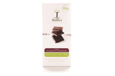 Balance Choco stevia tablet puur bosbes aardbei 85 Gram Balance Choco stevia tablet puur bosbes aardbei 85 Gram