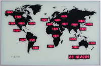 Wandklok - 55 x 36 x 4 cm - Glas - Aluminium - Wereldklok - 'World Time Digit' - thumbnail