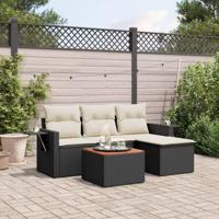 5-delige Loungeset met kussens poly rattan zwart - thumbnail