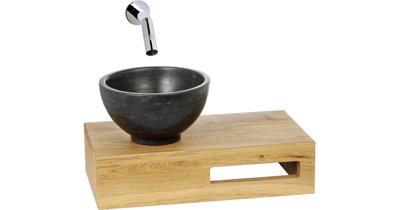 Saqu Nature Collection fonteinset planchet met fonteinkom links eiken/natuursteen Saqu Nature Collection fonteinset planchet met fonteinkom links eiken/natuursteen