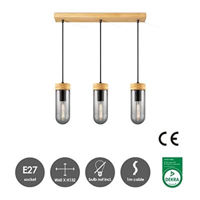 Home sweet home capri hanglamp 3L klein hout/glas - thumbnail