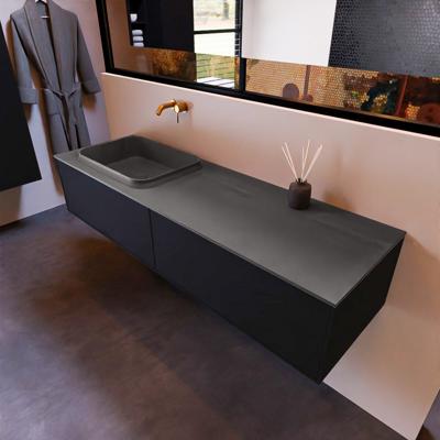 Badkamermeubelset Mondiaz Erin 150 cm met 2 Lades met RIDGE Wastafel Links Dark grey Zonder Kraangaten Greeploos Mat Urban Badkamermeubelset Mondiaz Erin 150 cm met 2 Lades met RIDGE Wastafel Links Dark grey Zonder Kraangaten Greeploos Mat Urban