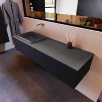Badkamermeubelset Mondiaz Erin 150 cm met 2 Lades met RIDGE Wastafel Links Dark grey Zonder Kraangaten Greeploos Mat Urban - thumbnail