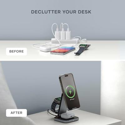 Satechi 3-in-1 Inklapbare Qi2 draadloze oplaad stand - Space Gray - thumbnail