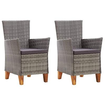 Tuinstoelen 2 st met kussens poly rattan grijs