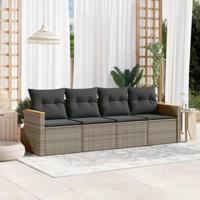 4-delige Loungeset met kussens poly rattan grijs - thumbnail