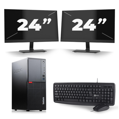 Lenovo ThinkCentre M720t Tower - Intel Core i5-8e Generatie - 16GB RAM - 256GB SSD - Windows 11 + 2x 24 inch Monitor