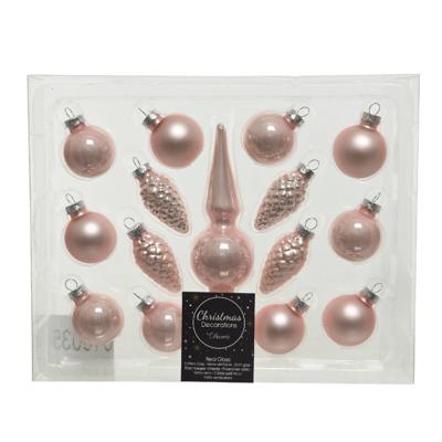 Decoris kerstballen piek glas 15st poederroze