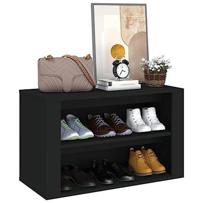 VidaXL Schoenenrek 75x35x45 cm bewerkt hout zwart VidaXL Schoenenrek 75x35x45 cm bewerkt hout zwart