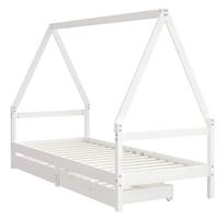 Kinderbedframe met lades 90x200 cm massief grenenhout wit - thumbnail